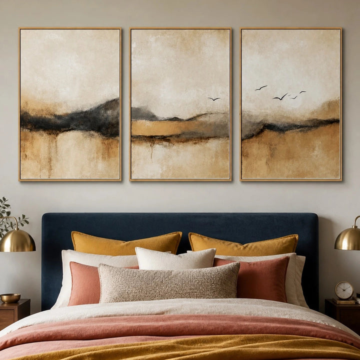 Neutral Wabi Sabi Abstract Oil Painting Triptych – TP