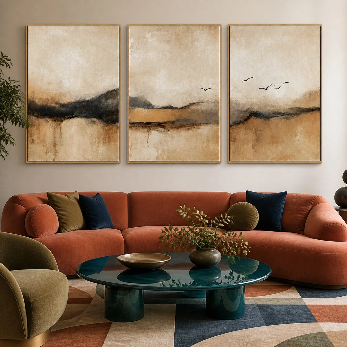 Neutral Wabi Sabi Abstract Oil Painting Triptych – TP#1408
