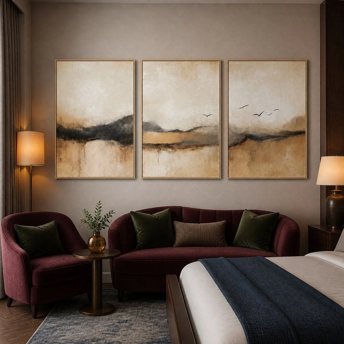 Neutral Wabi Sabi Abstract Oil Painting Triptych – TP#1408