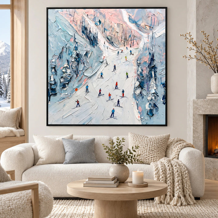 Pastel Alpine Skiers Oil Painting – SK