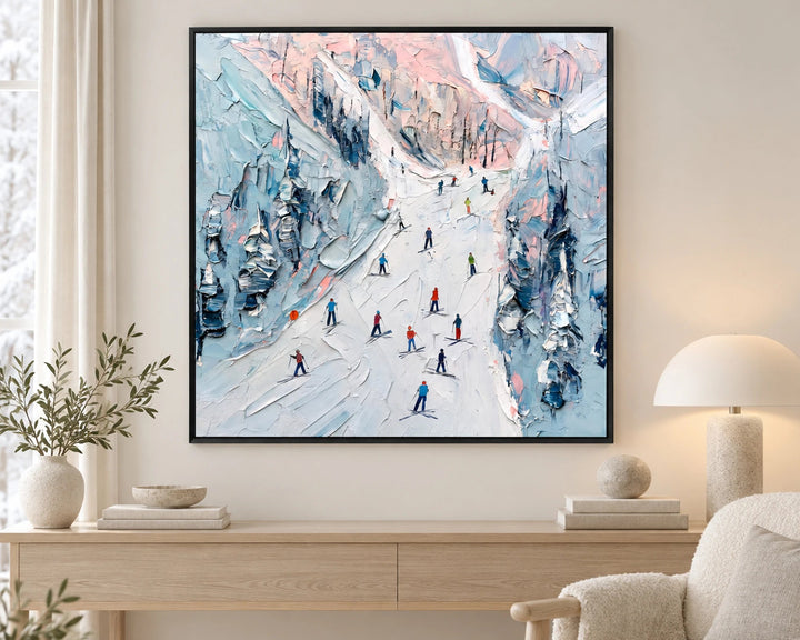Pastel Alpine Skiers Oil Painting – SK
