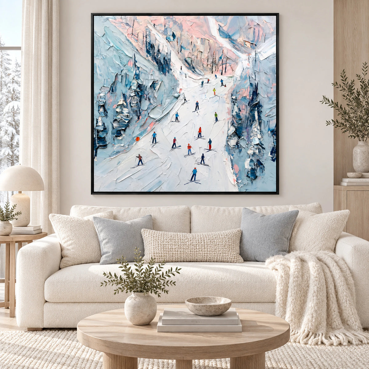 Pastel Alpine Skiers Oil Painting – SK#0935