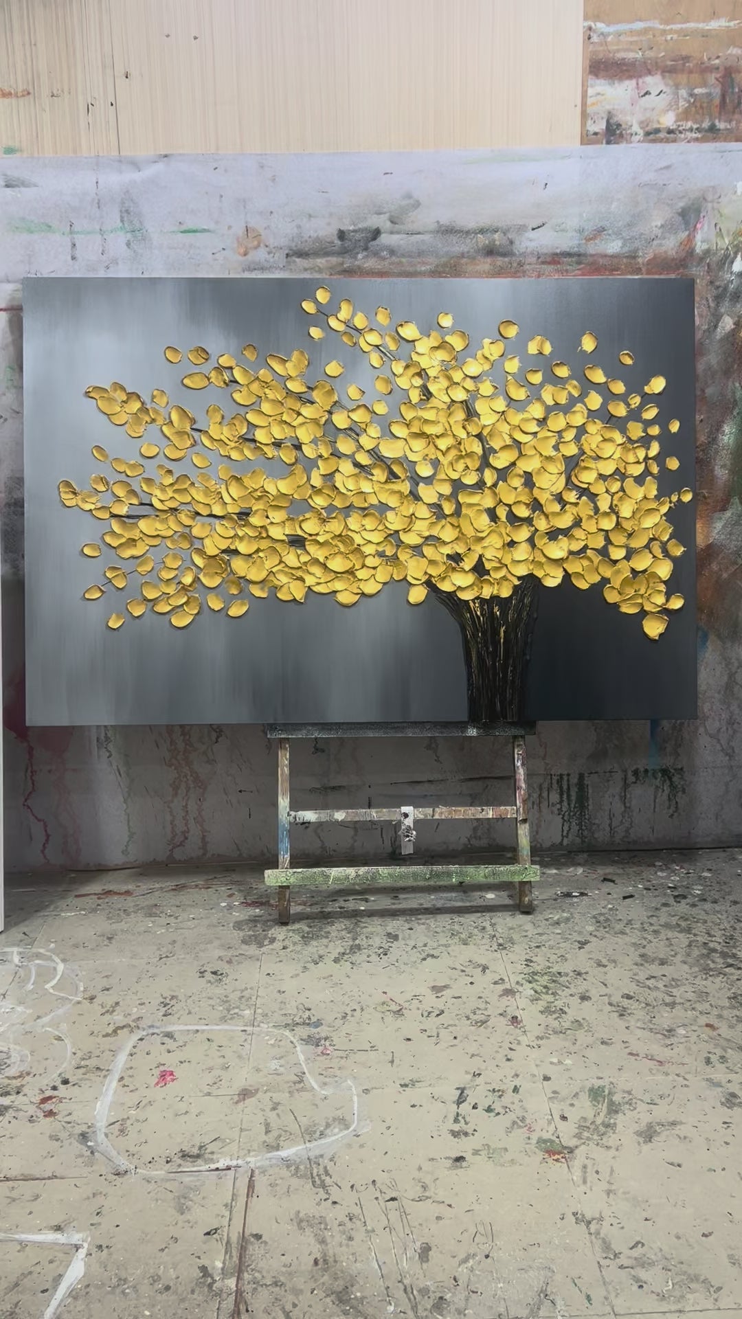 Golden Bloom Tree Textured Painting AA