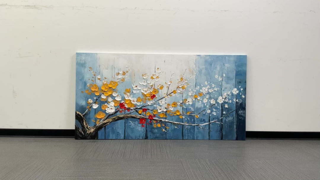 Blue Textured Floral Abstract Painting TA