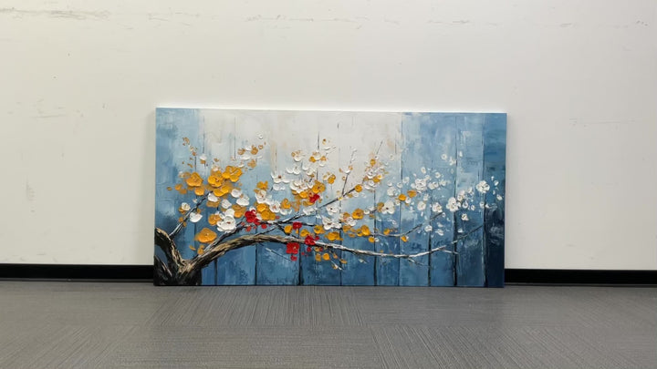 Blue Textured Floral Abstract Painting TA
