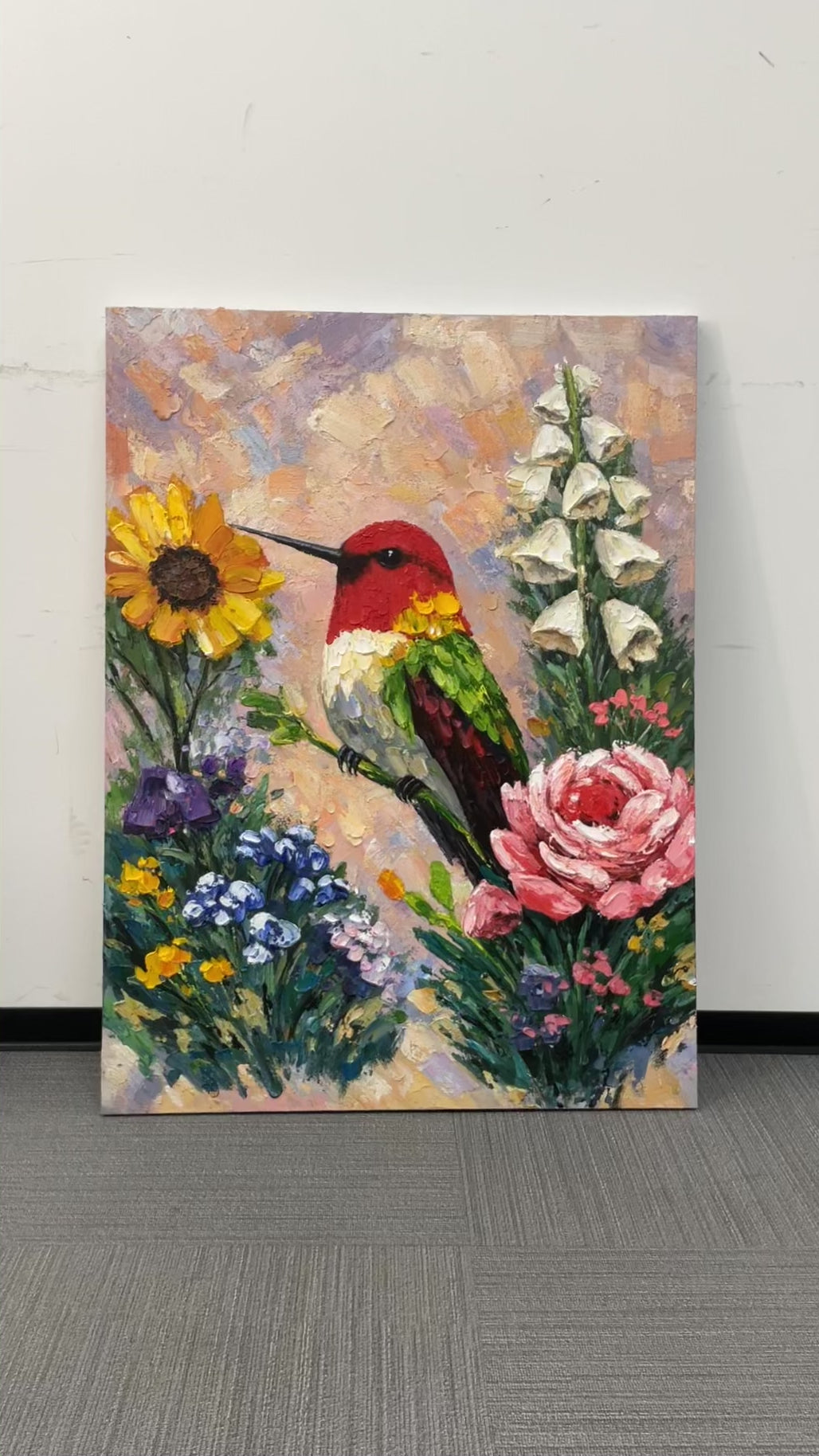 Hummingbird Floral Textured Painting  AI