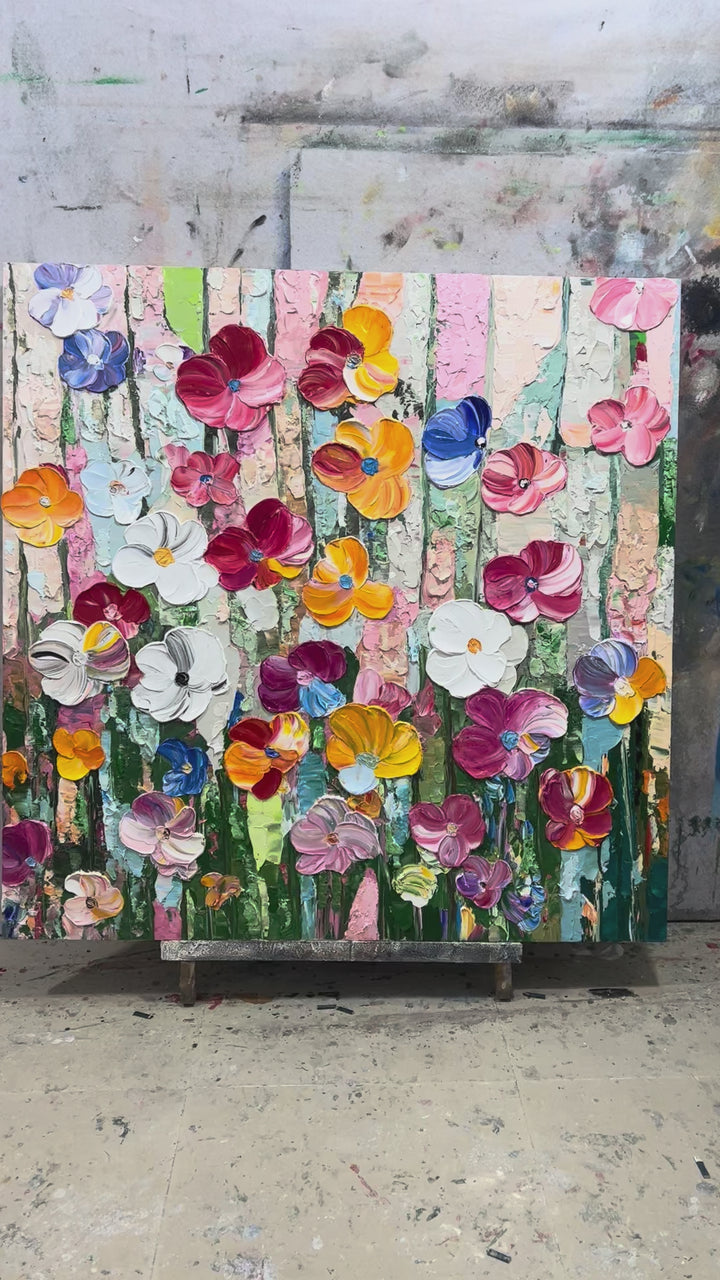 Candy Bloom Textured Impasto Floral Canvas Art TA