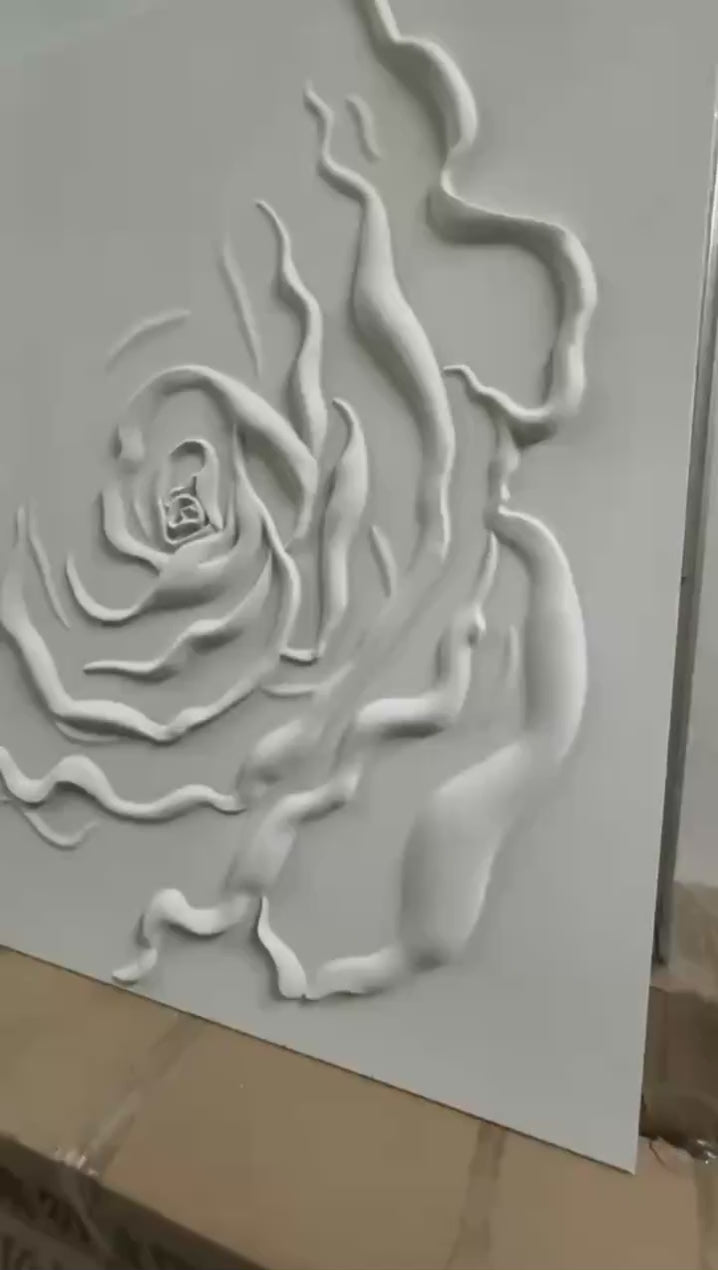 Minimalist White Rose Relief Wall Art for Modern Interior HM