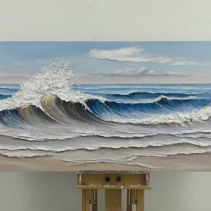 Peinture de paysage marin moderne texturé bleu marée calme SP#2101 video preview