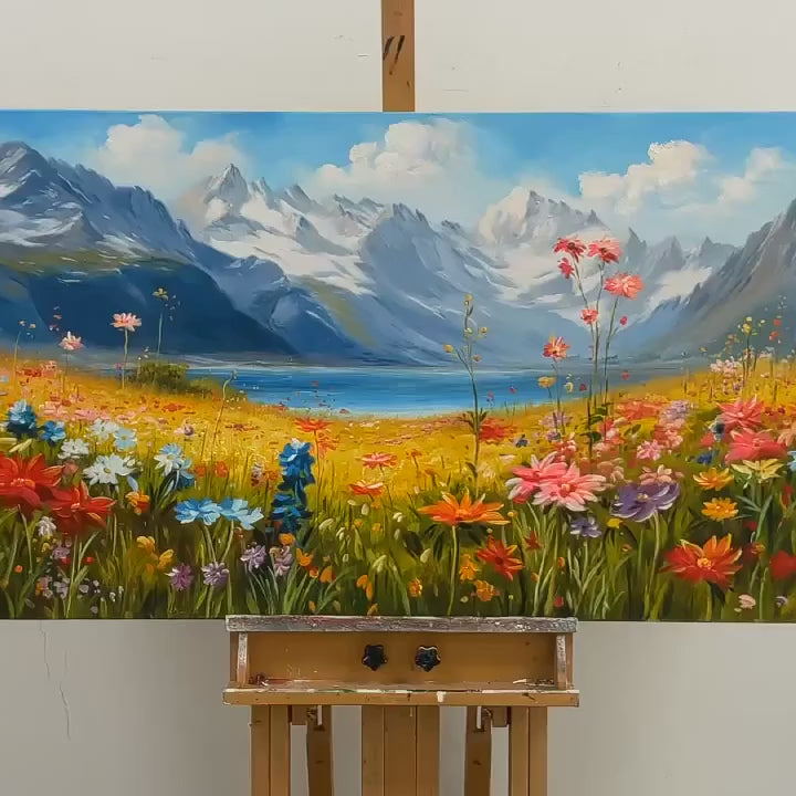 Tableau à l'huile "Prairie alpine" peint à la main pour salle à manger AA#2310 video preview