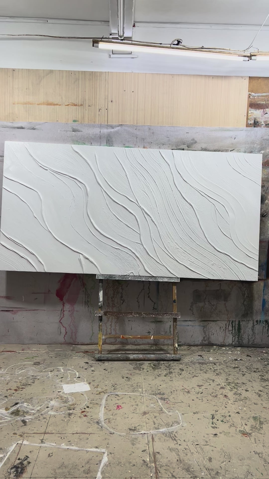 Peinture abstraite texturée à lignes minimales blanches TA