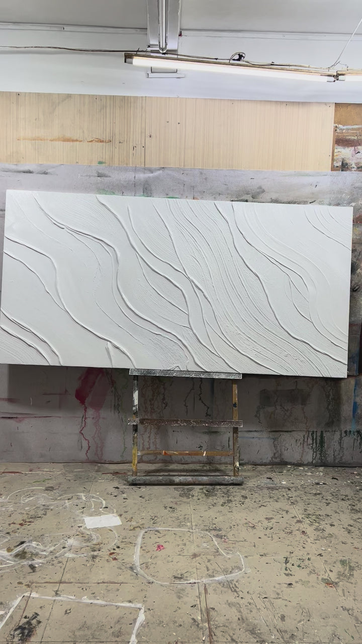 Peinture abstraite texturée à lignes minimales blanches TA