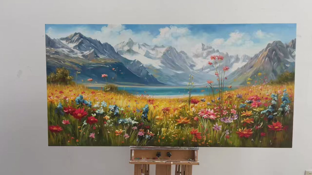 Hand Painted Alpine Meadow Oil Painting for Dining Room AA