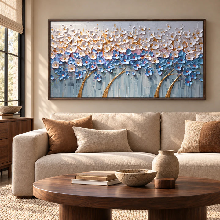 AA298 original painting with dark wood frame in a matching home interior