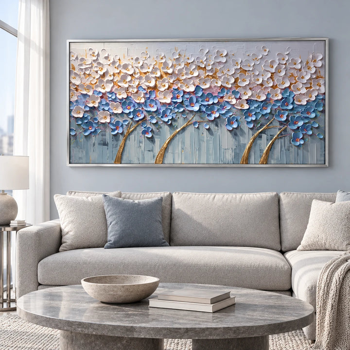 AA298 original painting with silver frame in a matching home interior