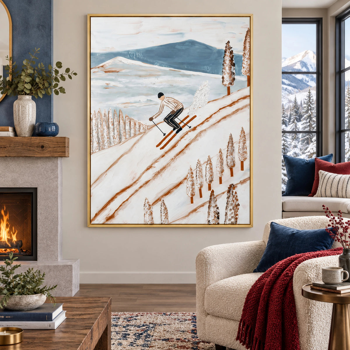 Retro Mountain Skier Oil Painting – SK#0934