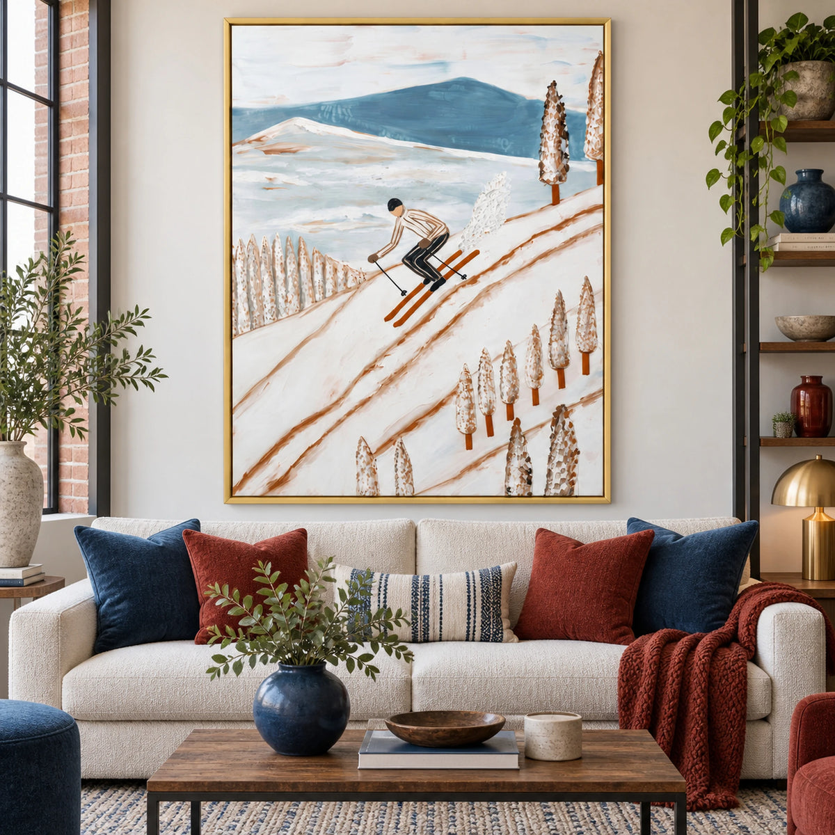 Retro Mountain Skier Oil Painting – SK#0934