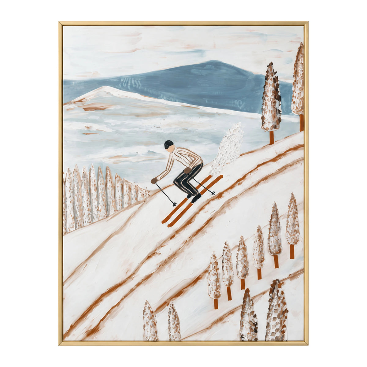 Retro Mountain Skier Oil Painting – SK#0934
