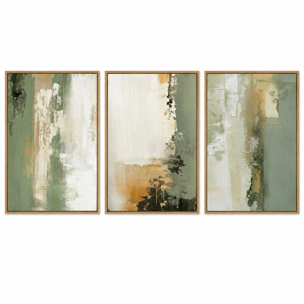 Sage Green Abstract Landscape Canvas Triptych – TP#1415