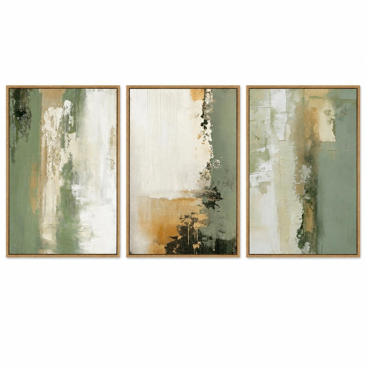 Sage Green Abstract Landscape Canvas Triptych – TP