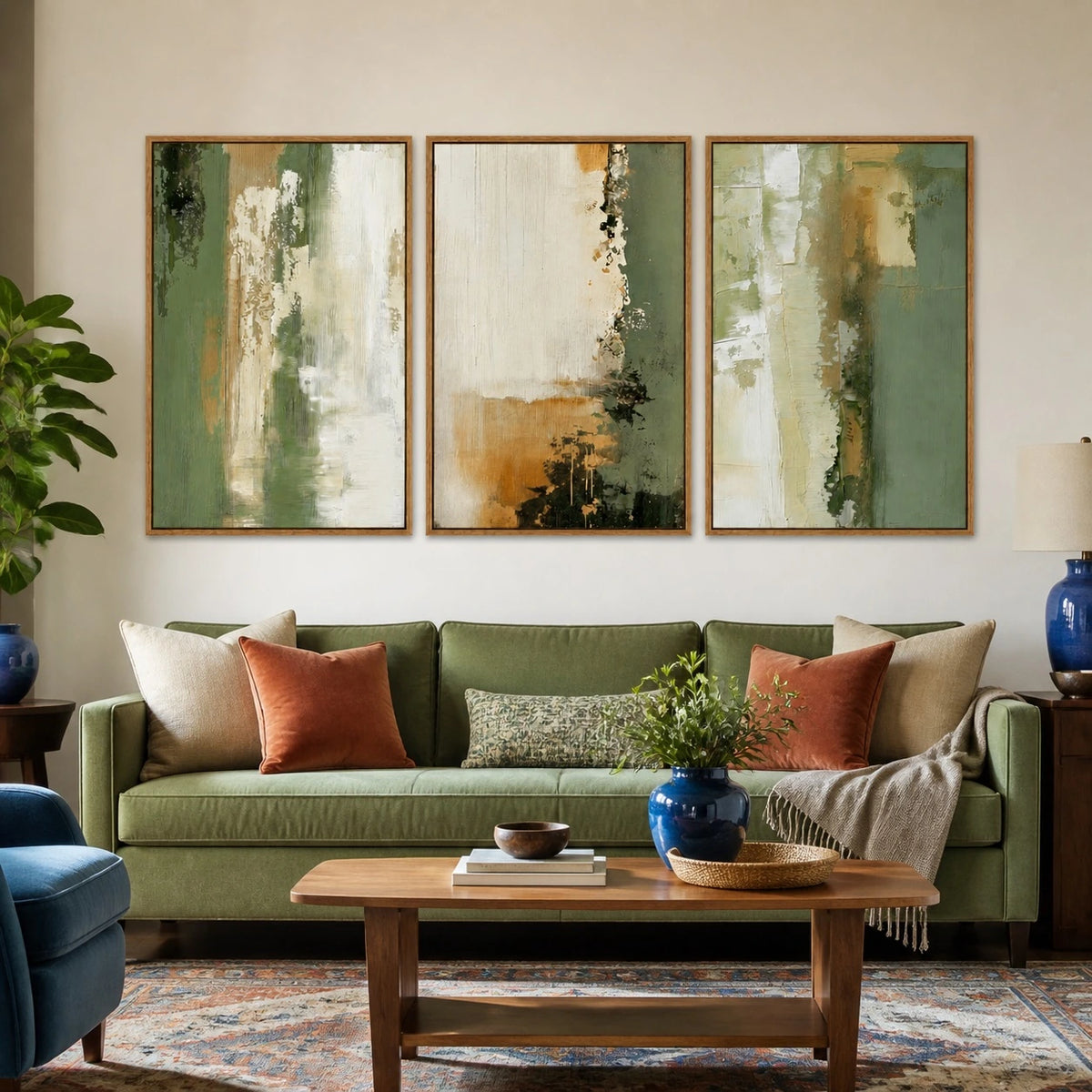 Sage Green Abstract Landscape Canvas Triptych – TP#1415
