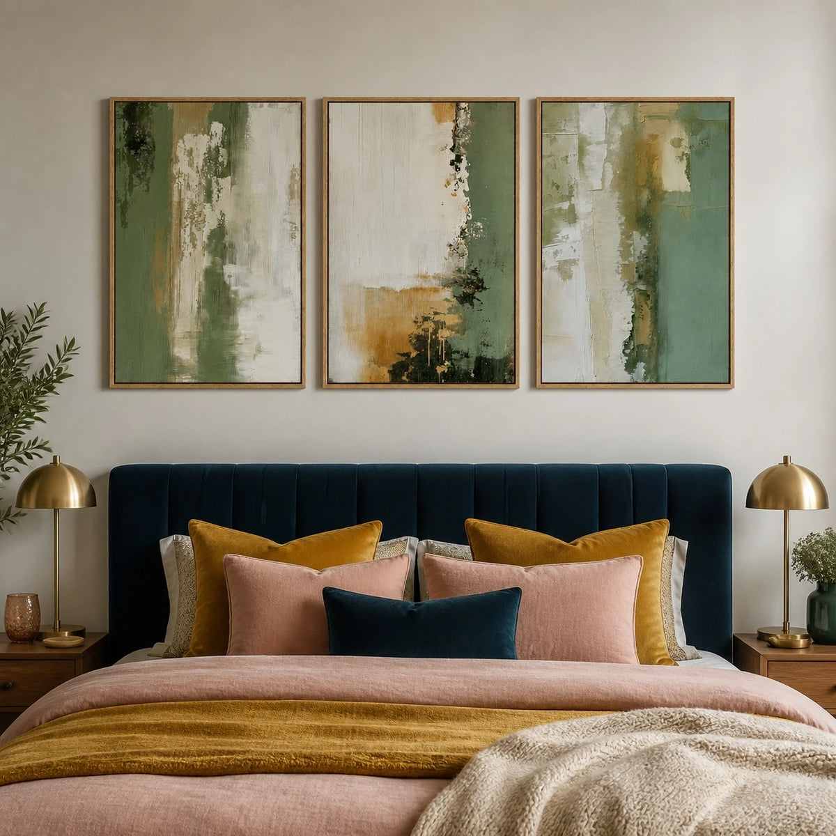 Sage Green Abstract Landscape Canvas Triptych – TP#1415