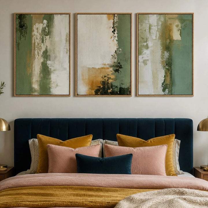 Sage Green Abstract Landscape Canvas Triptych – TP