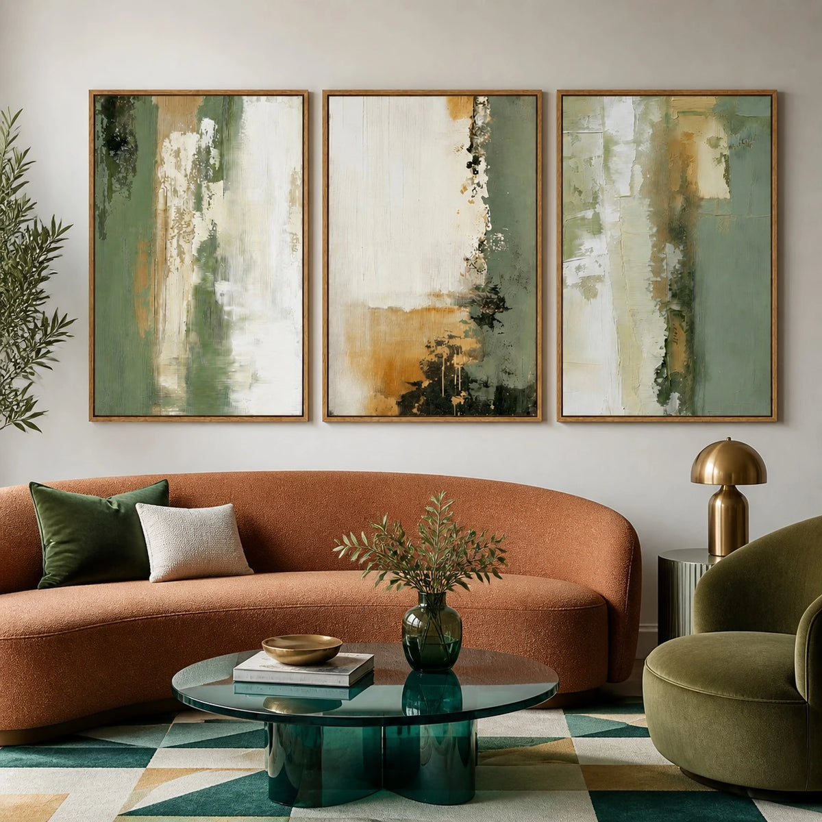 Sage Green Abstract Landscape Canvas Triptych – TP#1415