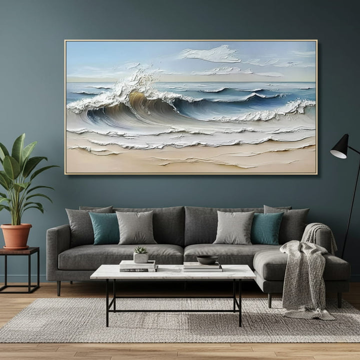 Shoreline Drama – Textured Wave Hand-Painted Oil Painting
