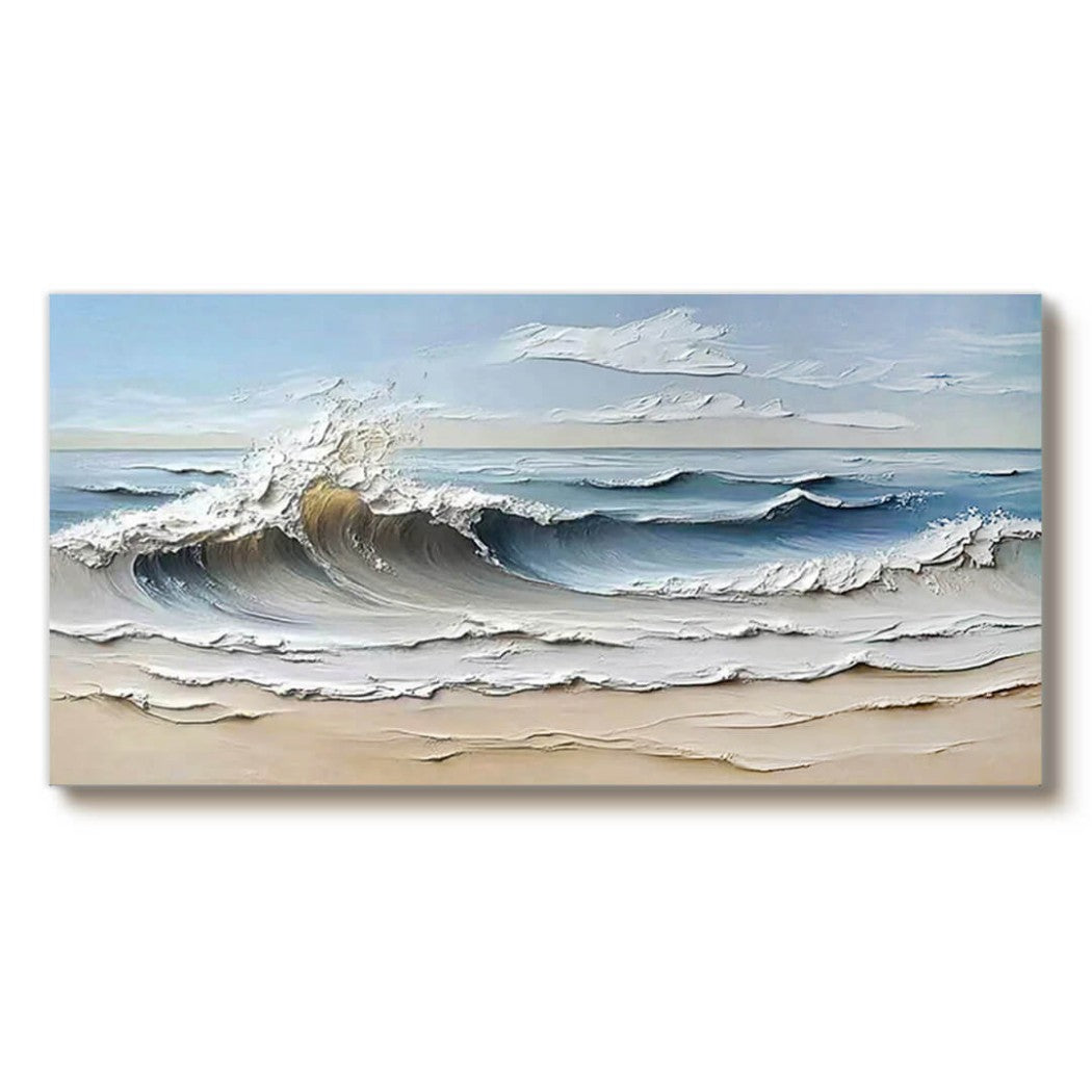 Shoreline Drama – Textured Wave Hand-Painted Oil Painting