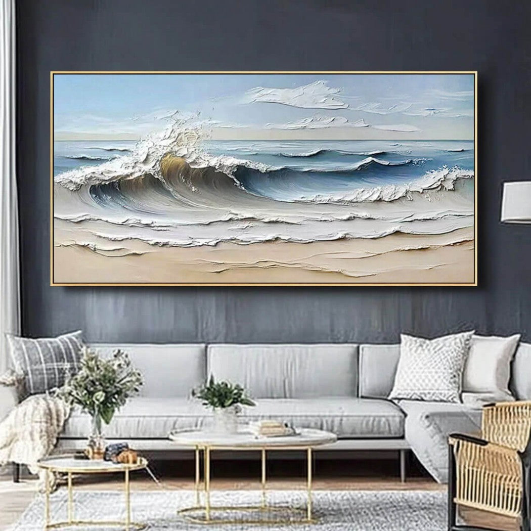 Shoreline Drama – Textured Wave Hand-Painted Oil Painting