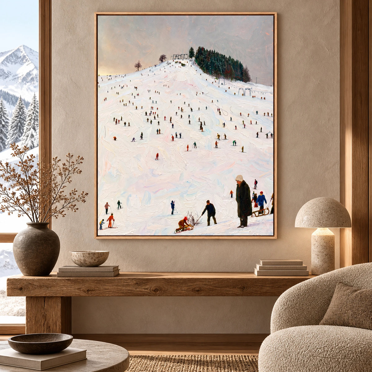 Ski Hill Gathering Oil Painting – SK#0929