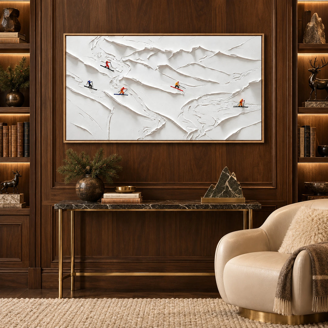 Skiers Across Snow Ridges Oil Painting – SK