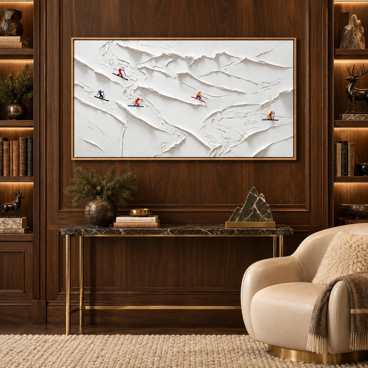 Skiers Across Snow Ridges Oil Painting – SK#0918