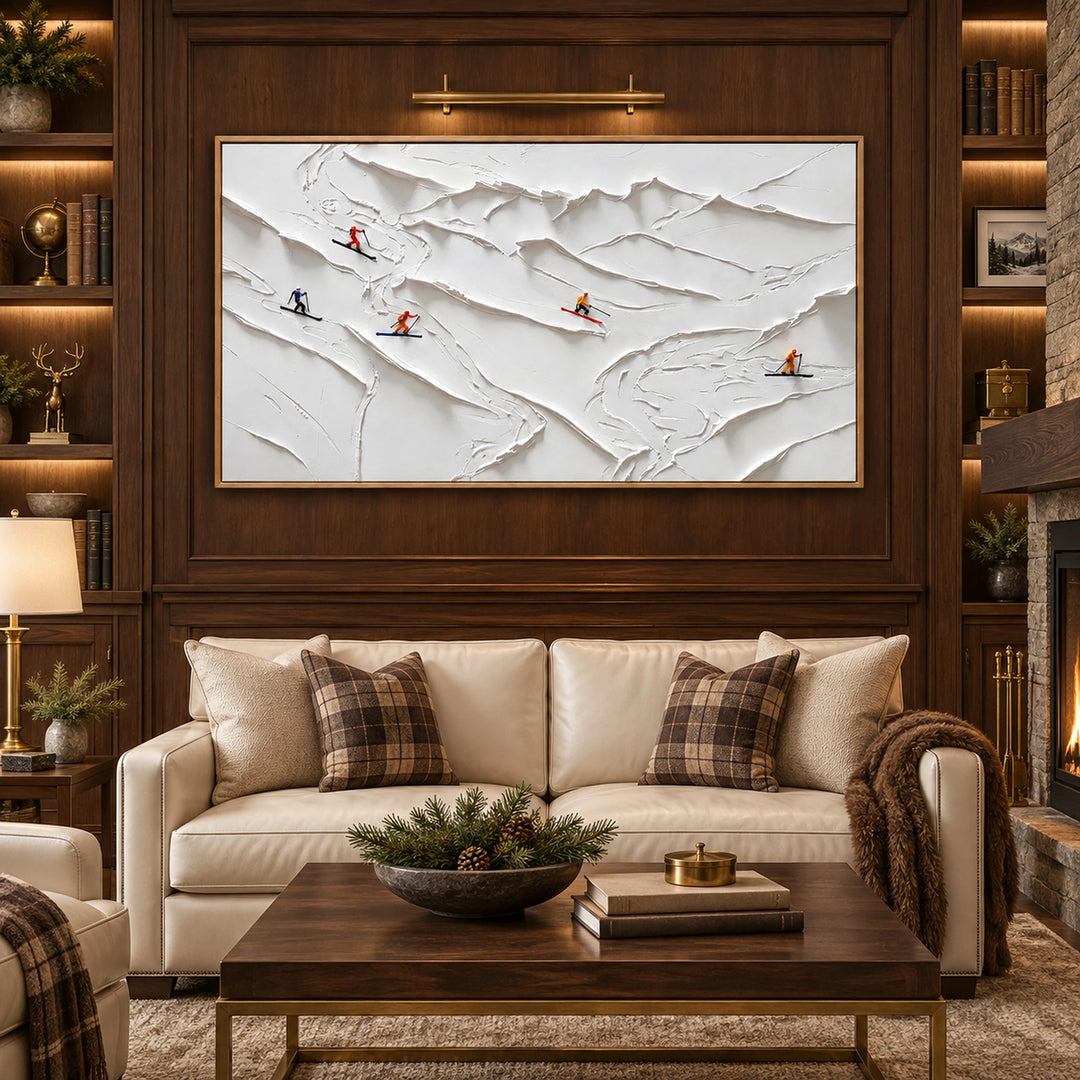 Skiers Across Snow Ridges Oil Painting – SK