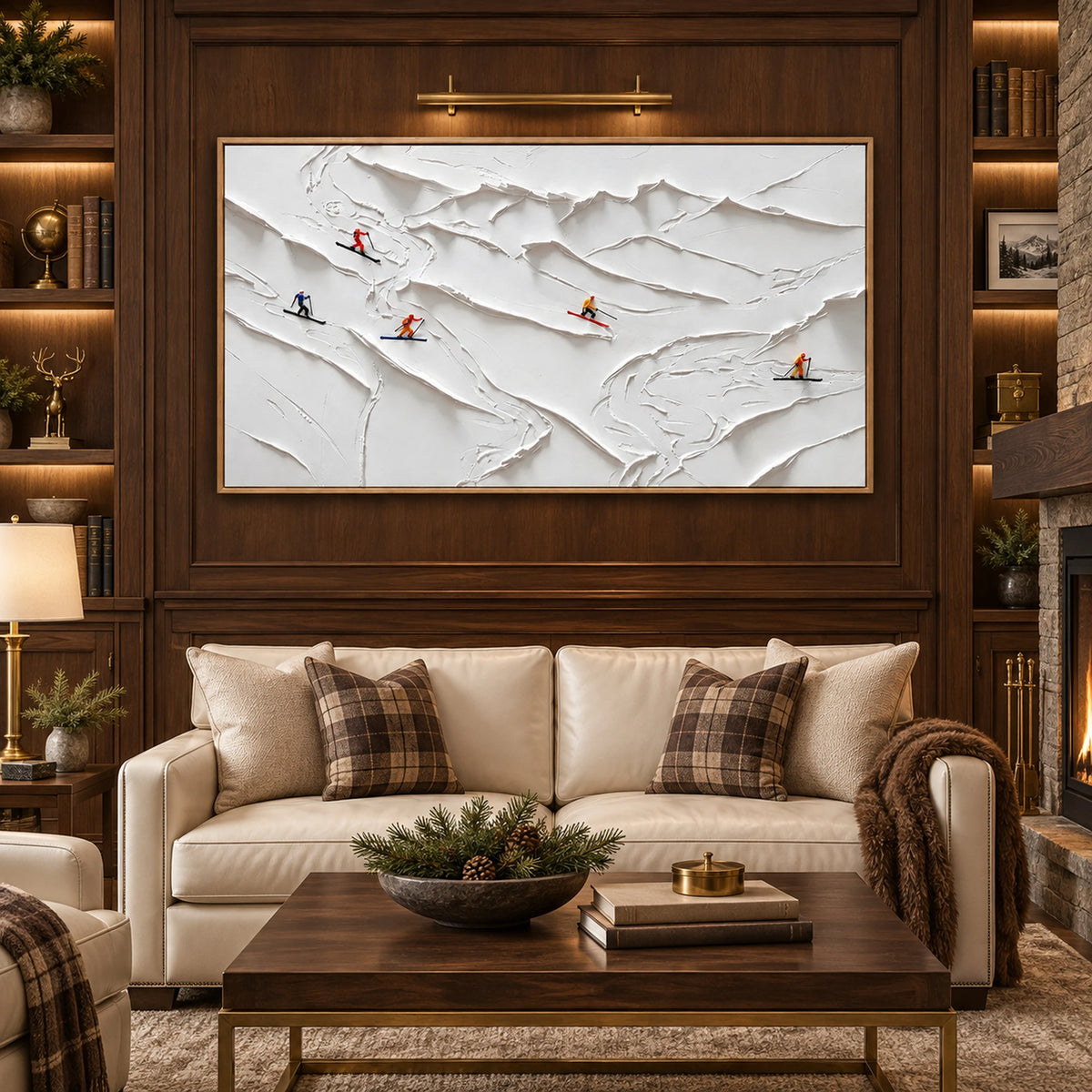 Skiers Across Snow Ridges Oil Painting – SK#0918