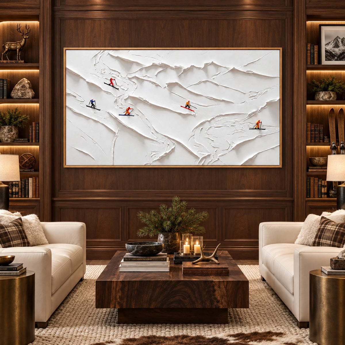 Skiers Across Snow Ridges Oil Painting – SK#0918