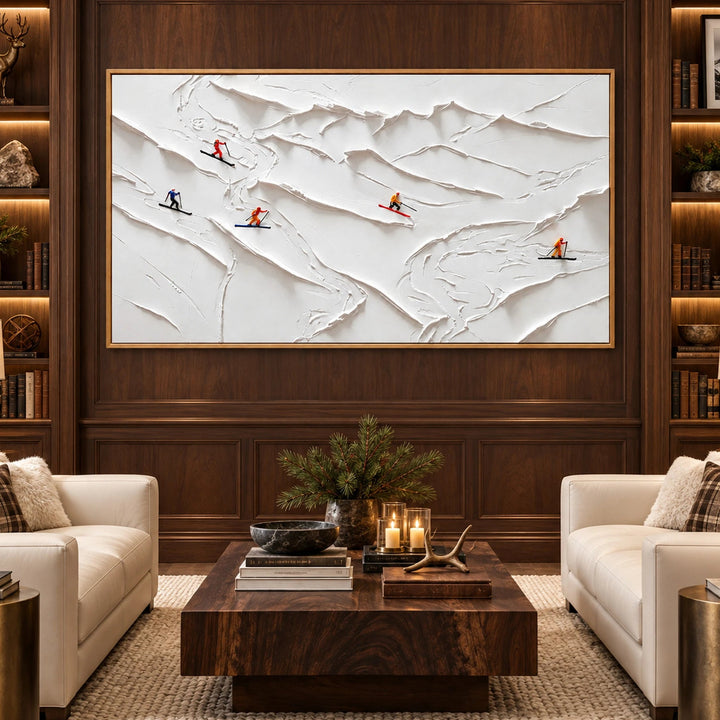 Skiers Across Snow Ridges Oil Painting – SK