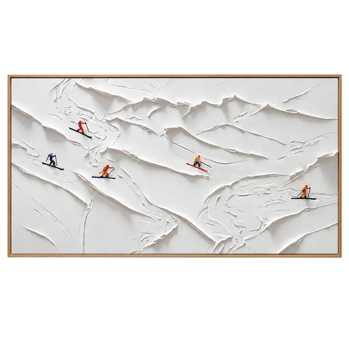 Skiers Across Snow Ridges Oil Painting – SK
