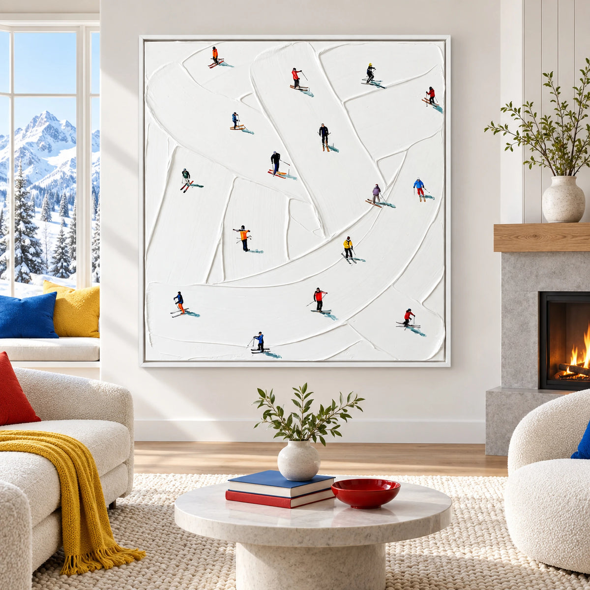 Skiers and Contour Trails Oil Painting – SK#0921