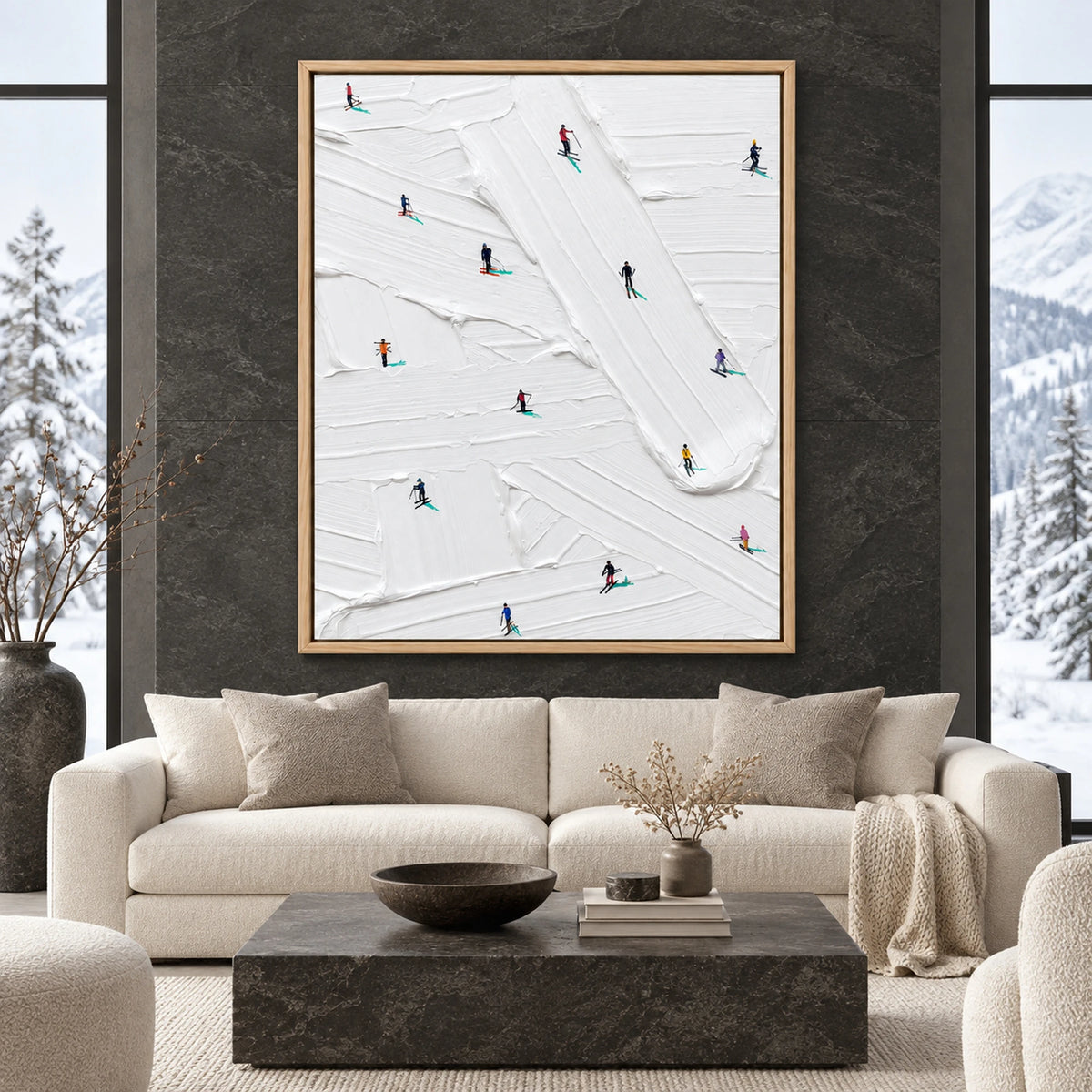 Skiers on White Snowfield Oil Painting – SK#0906