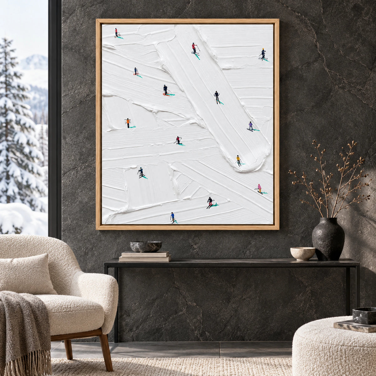 Skiers on White Snowfield Oil Painting – SK#0906
