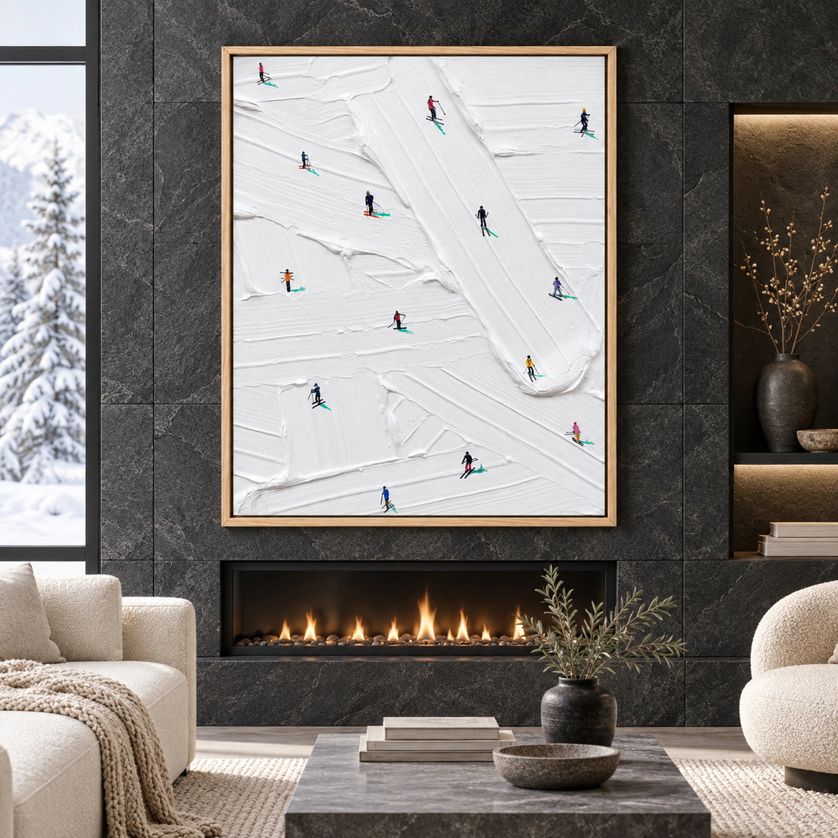 Skiers on White Snowfield Oil Painting – SK#0906