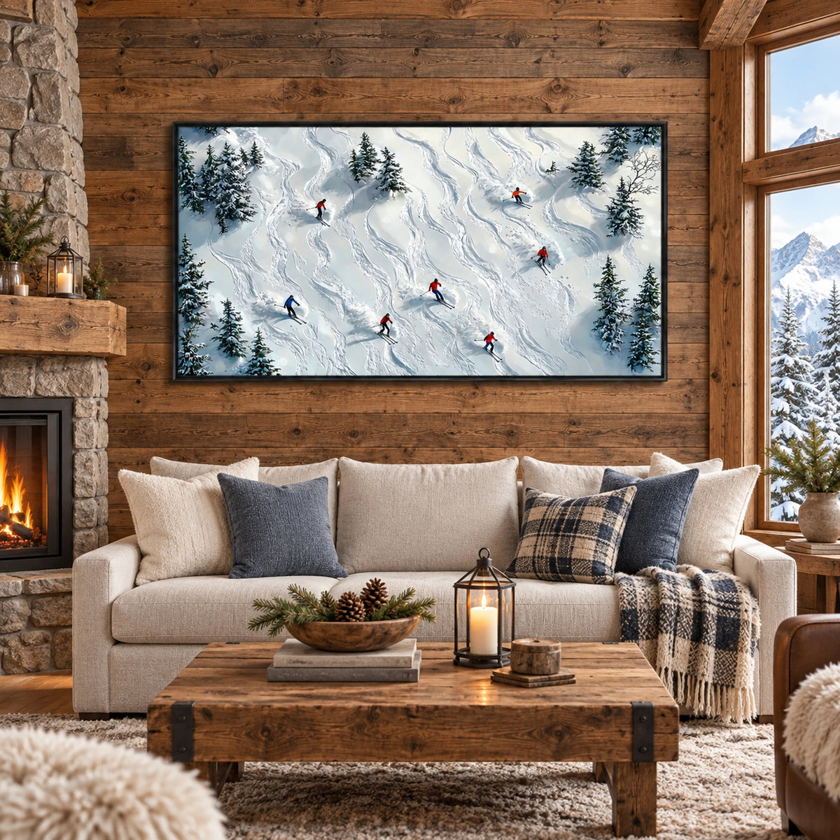 Snowy Pine Ski Run Oil Painting – SK#0922