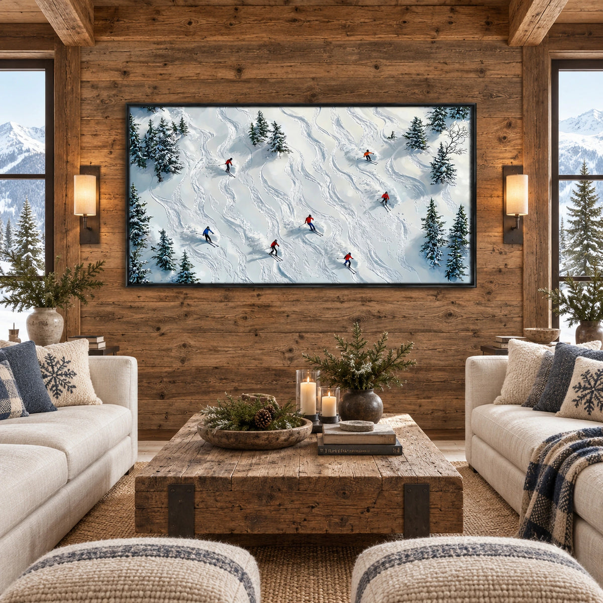 Snowy Pine Ski Run Oil Painting – SK#0922