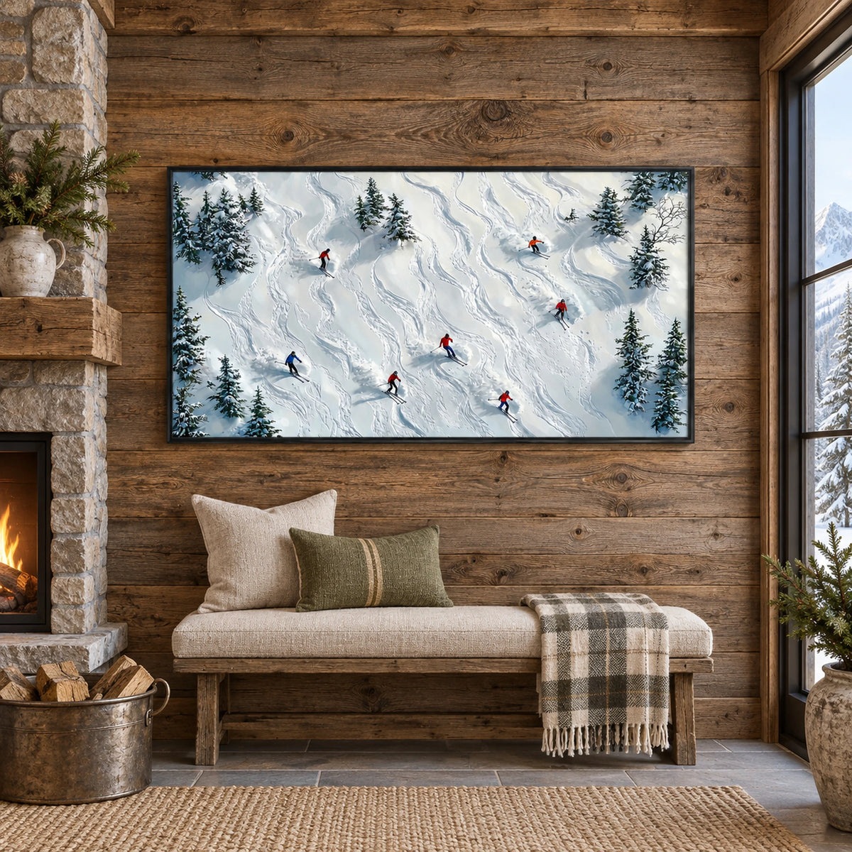 Snowy Pine Ski Run Oil Painting – SK#0922