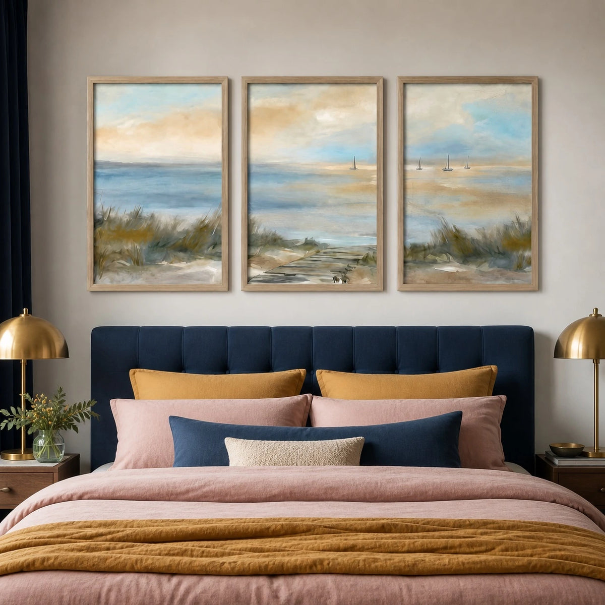 Soft Coastal Neutral Beach House Painting Triptych – TP#1414