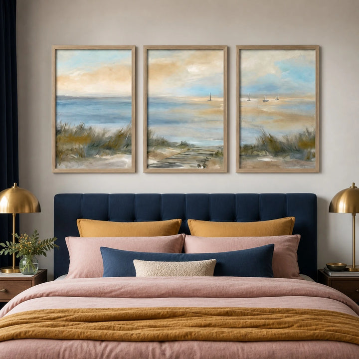 Soft Coastal Neutral Beach House Painting Triptych – TP