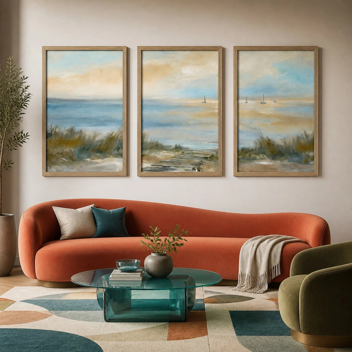 Soft Coastal Neutral Beach House Painting Triptych – TP#1414