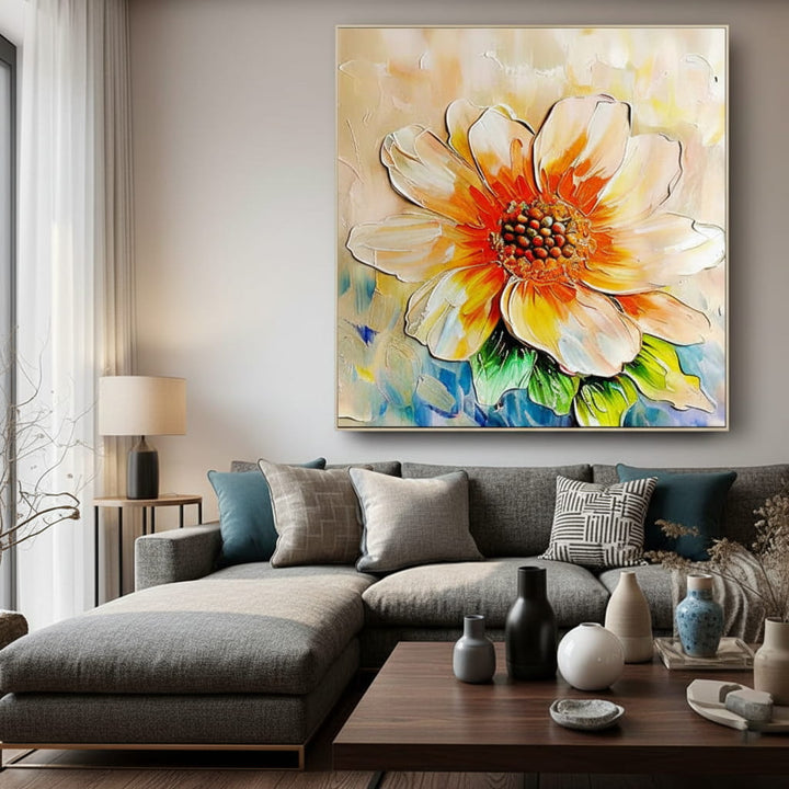 Sunburst Petal – Textured Floral Hand-Painted Oil Painting